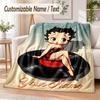 Betty Boop Custom Name Flannel Throw Blanket Soft Warm for Sofa Bed Indoor Home Use