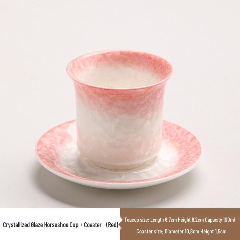 Elegant Crystalline Glaze Ceramic Teacup Set with Coaster - High-Grade Gongfu Tea Brewing & Tasting Cup