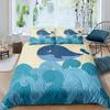 Whales King Queen Duvet Cover Ocean Animal Bedding Set Seaweed Starfish Marine Life Quilt Cover Blue Polyester Comforter Cover
