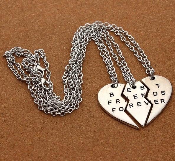 Naszyjnik Przyjaźni Serce Best Friends Damski 3W1 Zestaw Srebrny Forever