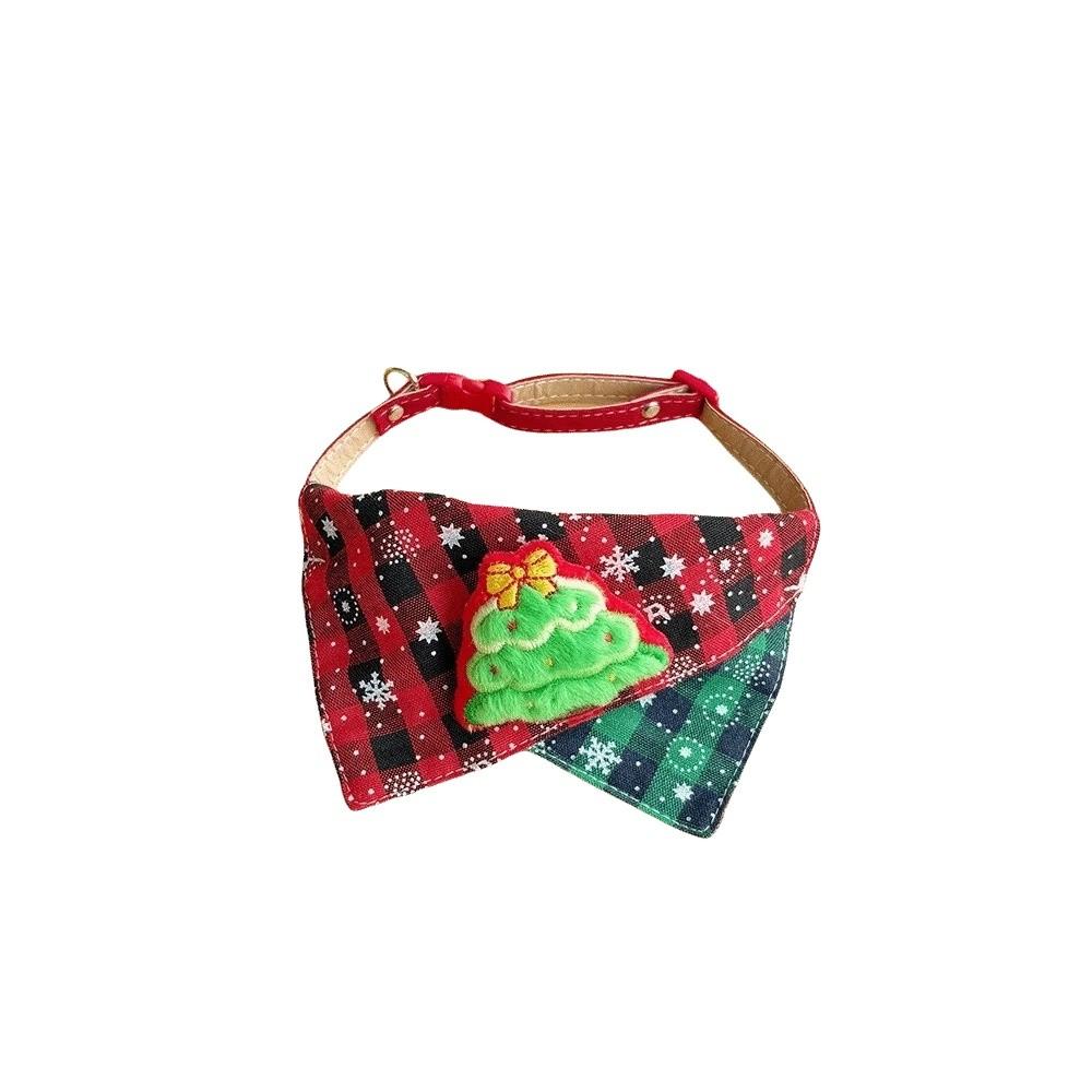 Checkered Pattern Christmas Pet Collar Soft Cloth Santa Claus Bib  Winter Gathering