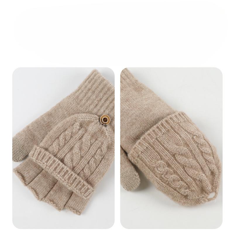 Gants Tricotés pour Femmes à Couverture Rabattable Mignons à Double Usage Gants en Laine Hiver Chaud Demi-Doigt Doigt Découvert Gants en Fourrure de Lapin