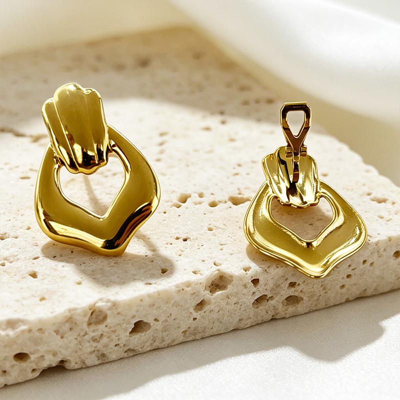 Glossy Non Tarnish Gold Plated Stainless Steel Ear Clips Geometric Waterproof Non Hole Clip Earrings for Women Jewelry Gift