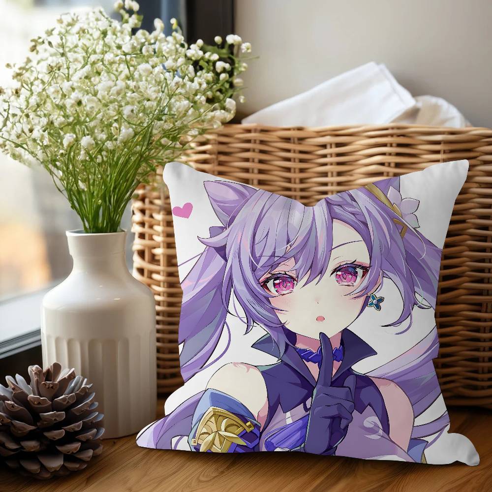 

Keqing Anime Cushion Cover 30x50 Polyester Sofa Cushions Decorative Throw Pillows Home Decoration Pillowcover 12x12Inch