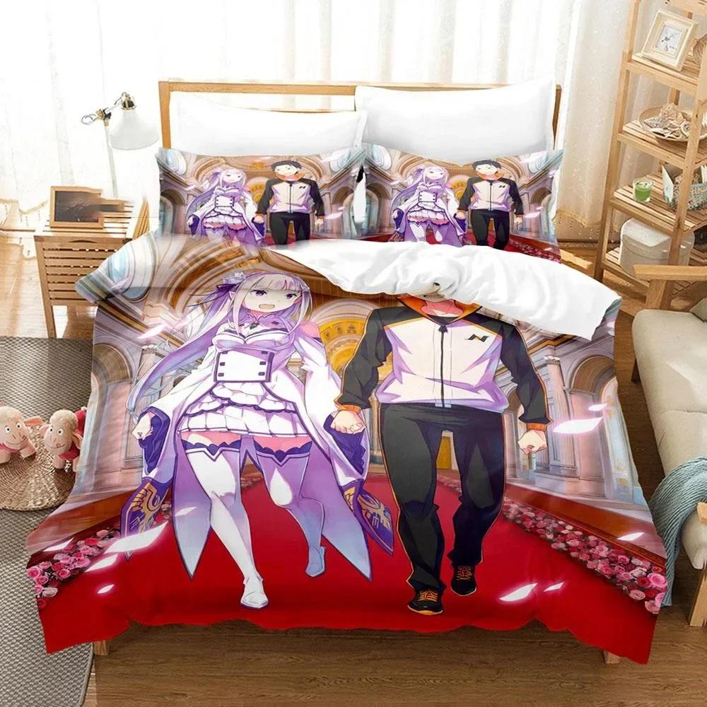 3D Print Anime  Re Zero Rem Ram Emilia Comfortable Duvet Quilt Cover Pillowcase Bedding Set Bedroom Decoration Home Textile