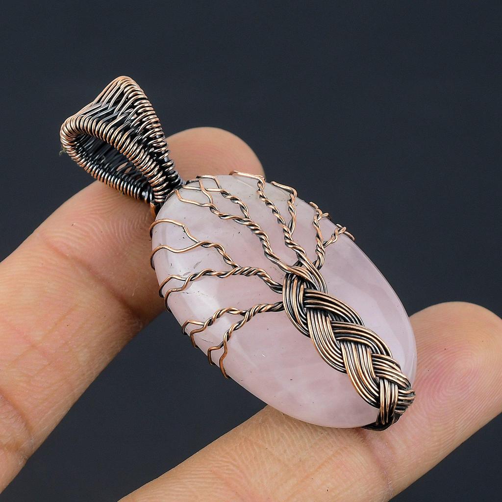 Rose Quartz Jewelry, 999 Copper Wire Wrapped Pendant Handmade Gemstone Jewelry, Gifts For Wife Brand New Pendant