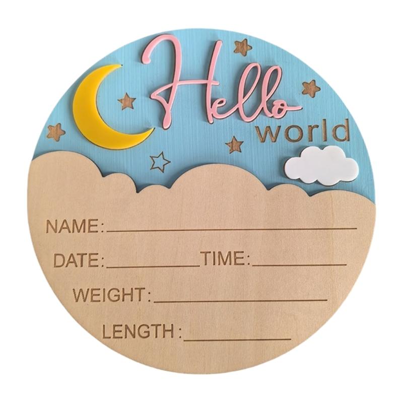 

Lovely Moon Design Birth Welcome Plaque Newborns Baby Shower Gift with Weight Height Record Natural Wood Photo Props розовый
