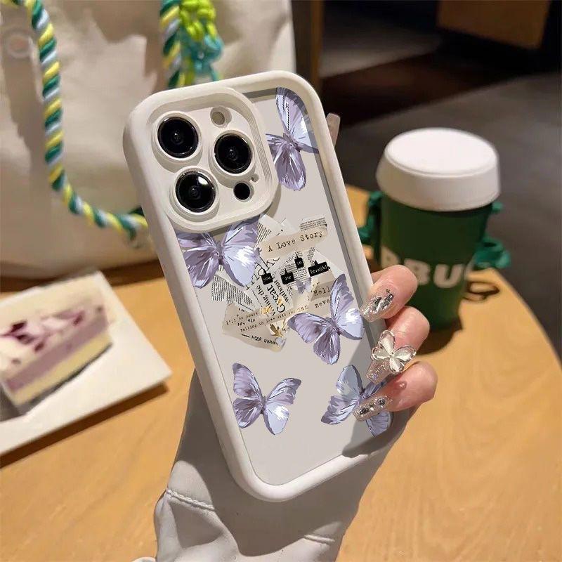 Purple butterfly label applies to Apple 17promax mobile phone case iPhone17/16/15 airbag 14 anti-drop 13