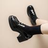 Warrior Stylish Trendy JK Small Leather Shoes Elegant Versatile High Heels Increased Height Loafers 7.5CM Kids Shoes Black WXP(WZ)-3122