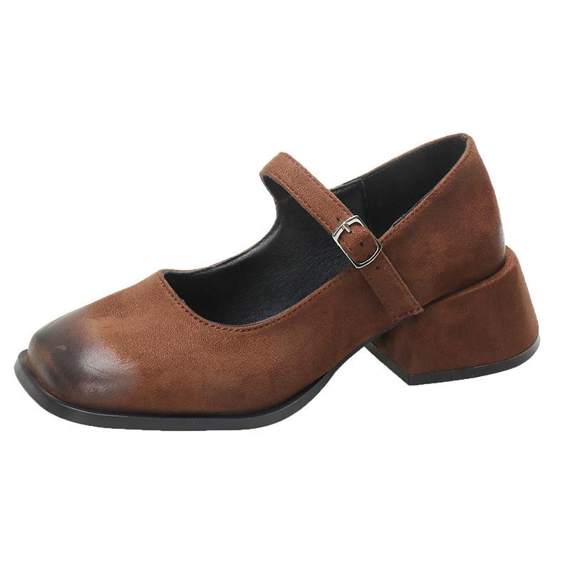 Mary Jane Shoes Women's Autumn and Winter 2024 New French One-word Buckle High Heels Square Head Light Mouth Thick Heel Versatile Single Shoes