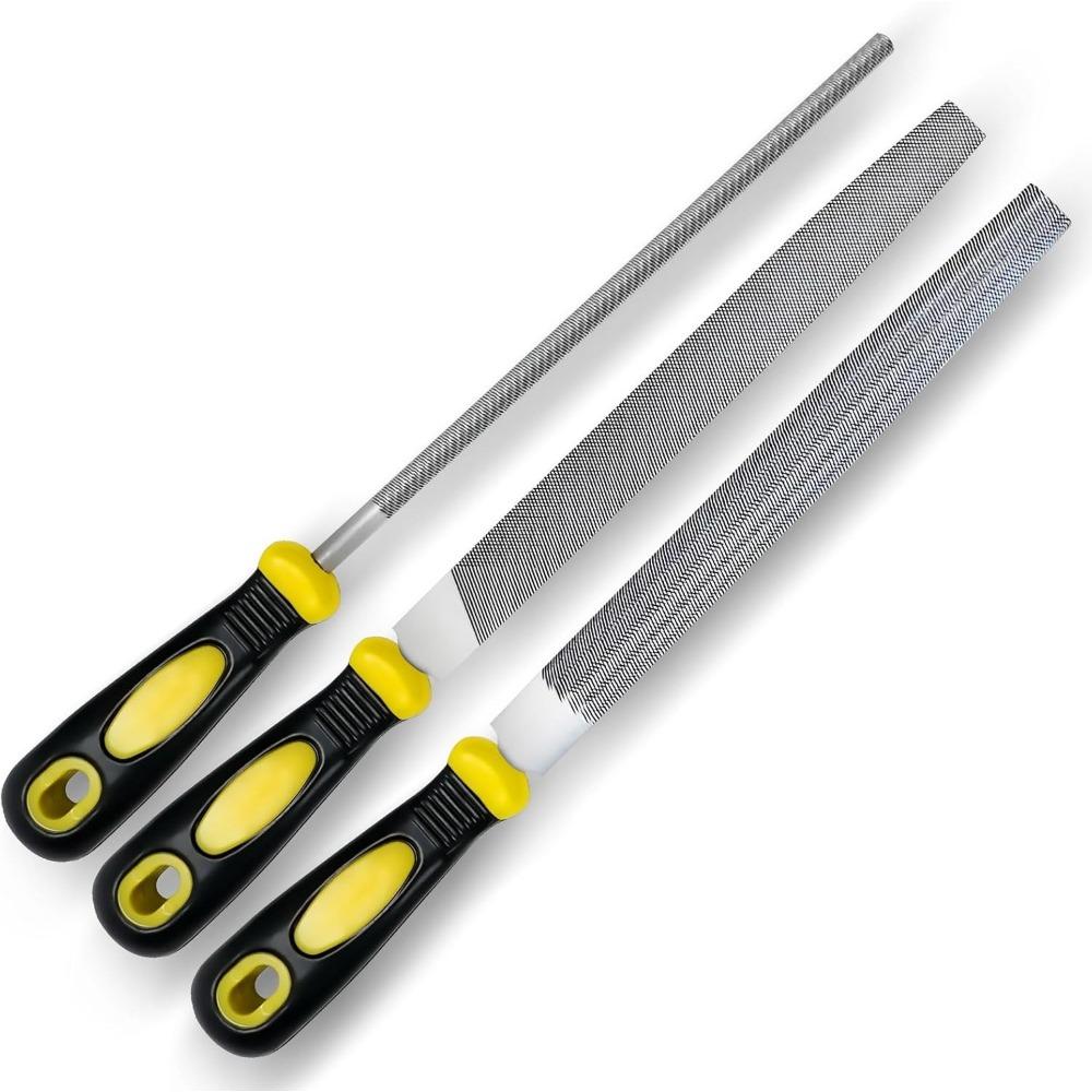 Metal File Set 3Pcs 8-Inch Flat Round Half-Round Files Durable Hand Files Work for Metal Wood Smoothing Shaping Deburring