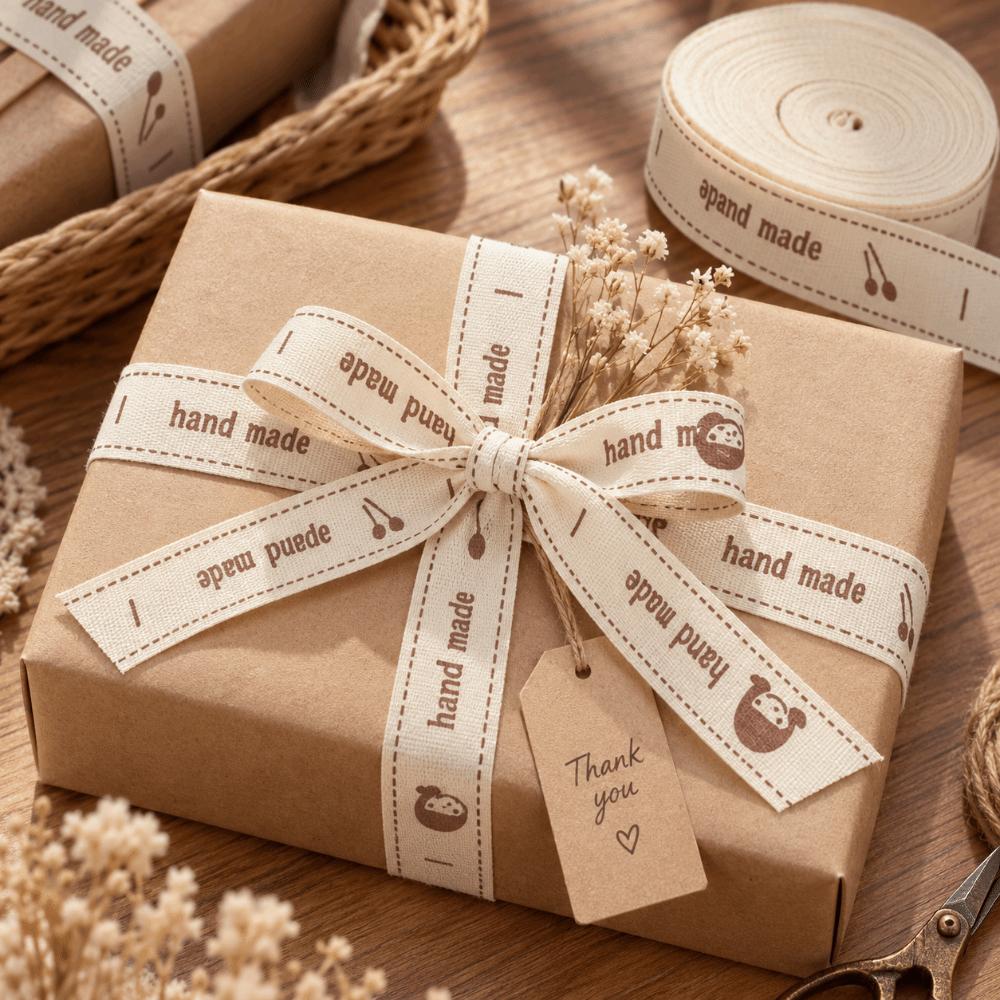 1pcs 1.5cm Width Gift Packaging Ribbon Embroidered Handmade Fonts Ribbon Cotton Ribbon DIY Crafts