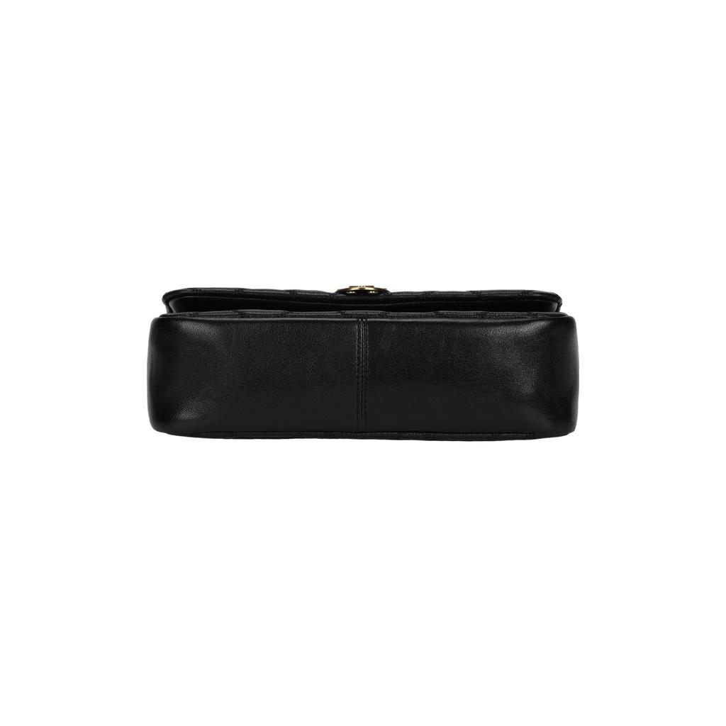 Tory Burch Metal Micro Logo Diamond Pattern Lambskin Shoulder Bag Women Bags Black 158137-001