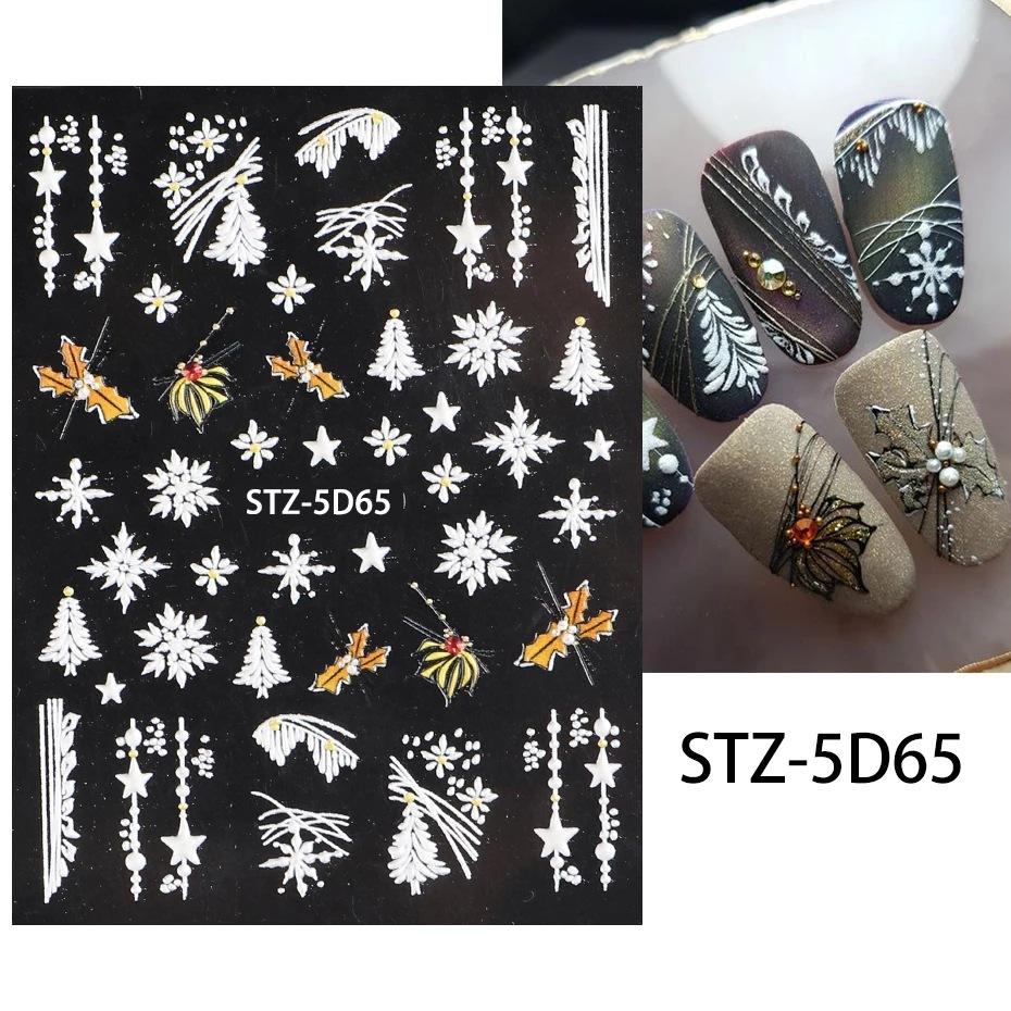 5D Christmas Adhesive Embossed Nail Sticker Decal Snowflake Nail Art Decoration