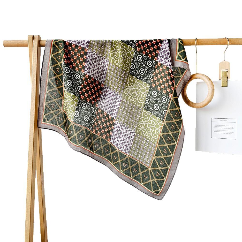Color matching herringbone silk scarf cotton and linen small square scarf imitation silk headscarf shawl sunscreen scarf women's scarf
