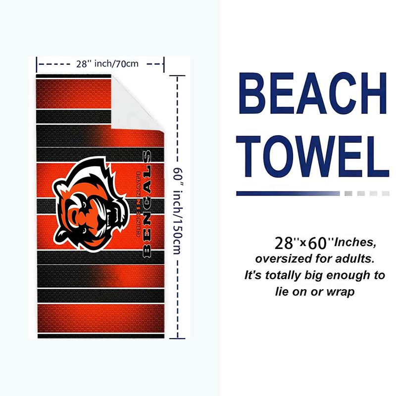 Cincinnati Bengals Logo Print Beach Towel, Large Soft Quick Dry Towel for Beach Camping Swimming