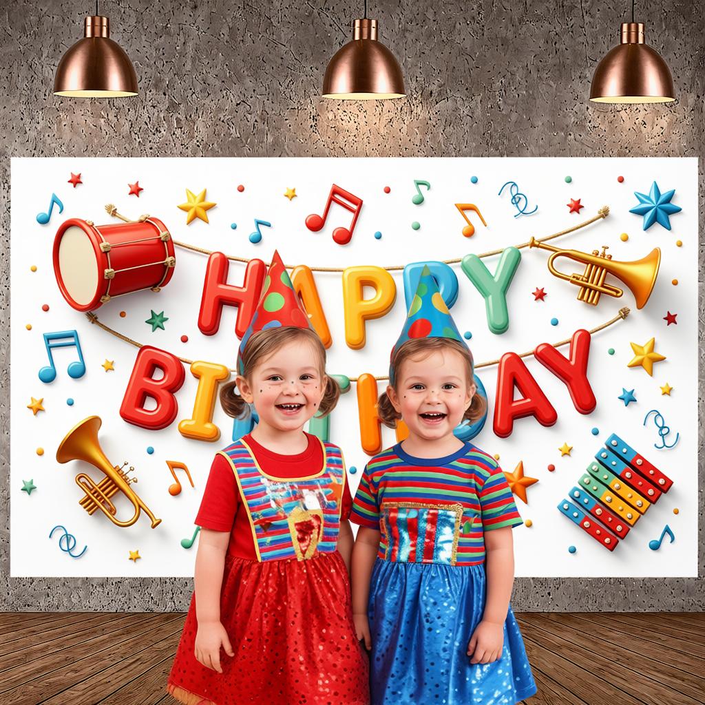 Birthday Banner Playful Party Banner Birthday Display Musical Instrument Pattern Banner For Party Decoration Birthday