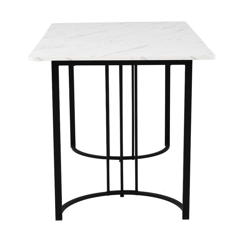 Dining Set (5-piece), Dining Table with 4 Chairs, 140×80cm Kitchen Table with Black Metal Legs, MDF Table Top in White, Dark Grey Linen Dining Chairs