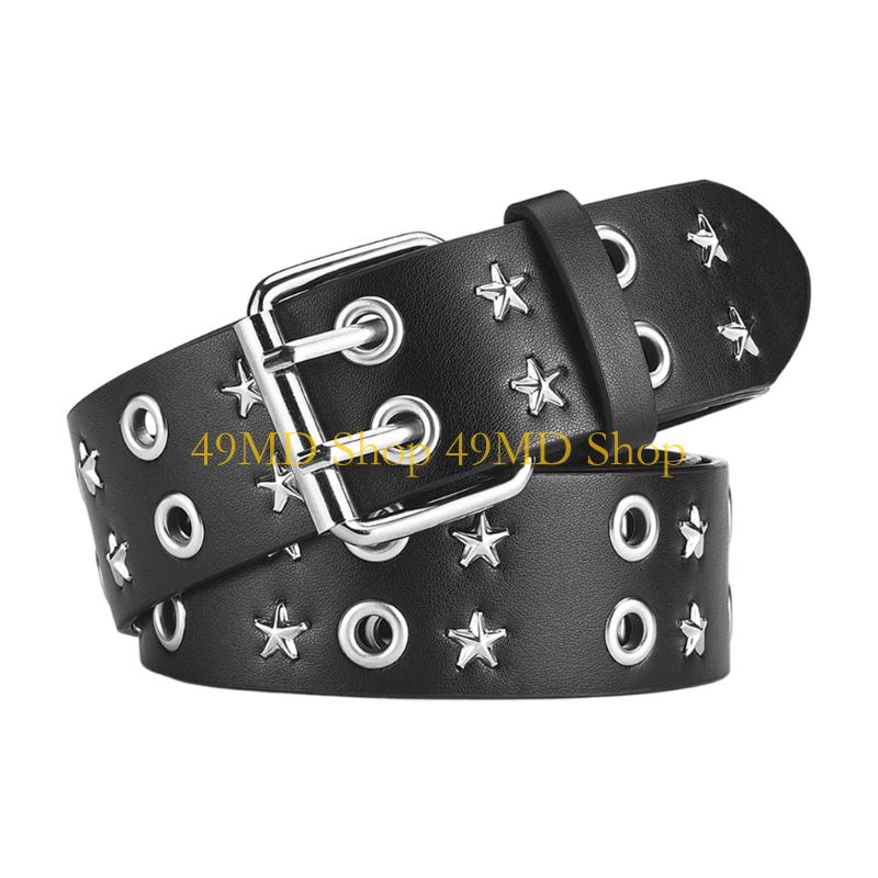 

49MD Punk Wide Waist Belt with Rivets And Double Row Eyelets For Various Styles Women Teens Girl Cool Subcultural Waiststrap чёрный