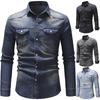 New Mens Denim Jeans Shirts Long Sleeve Casual Slim Stylish Washed Cotton Shirts