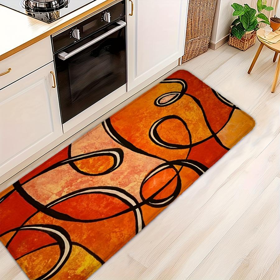 Tapis de Bain Géométrique Orange Abstrait, Tapis Antidérapant Imprimé Lignes Noires, Moquette Douce pour Salle de Bain, Salon, Cuisine, Décoration Moderne