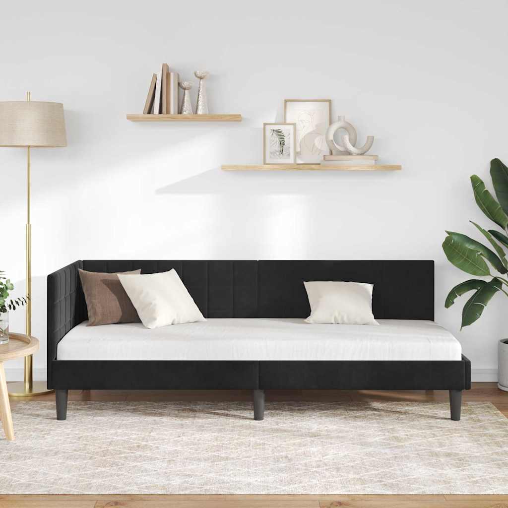 L Shaped Bed Frame with Headboard Black 80 Cm X 200 Cm Velvet