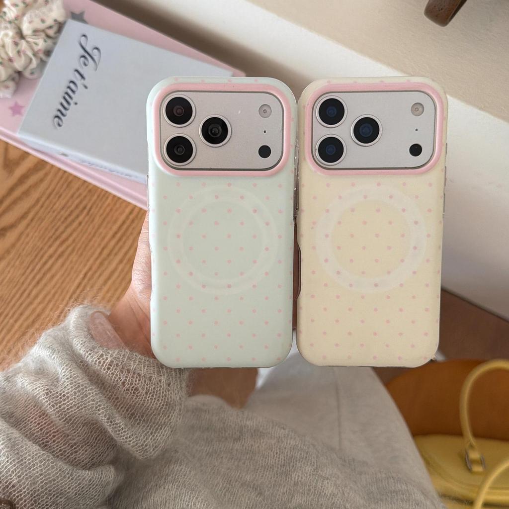 Magnetic Polka Dot Phone Case for iPhone 15/17 Pro Max - Protective Cover for Women