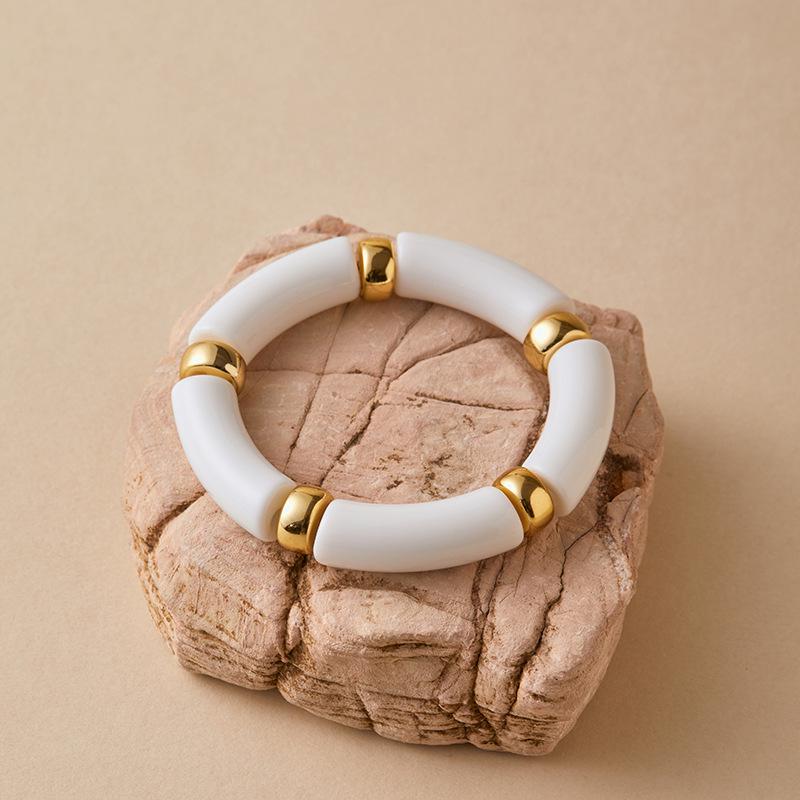 Mixed Color Bamboo Tube Acrylic Elastic Bracelets For Women Men  Resin Chunky Elbow Beaded Bangle Stack