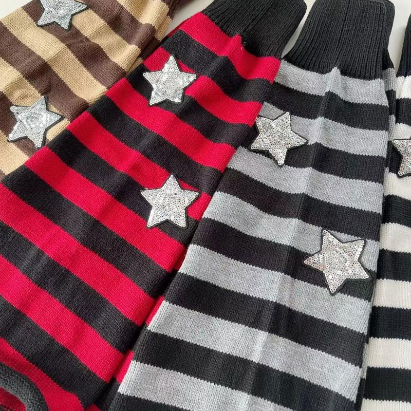 Harajuku Women Autumn Leg Warmers Socks Japanese Gothic Striped Sequins Stars Knitted Long Socks Punk Baggy Foot Covers