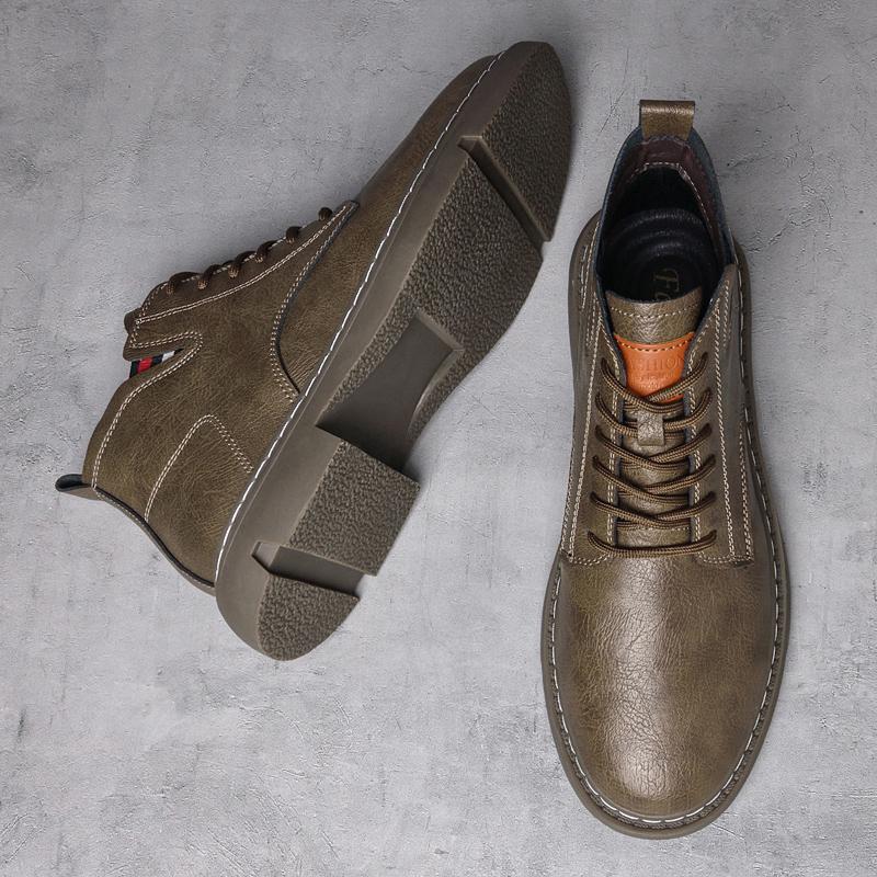 Fashion Hot Sale Fashion Motorcycle Boots for Men Comfort Platform Ankle Boots Lace-up Genuine Leather Casual Shoes Versatile Man Botas