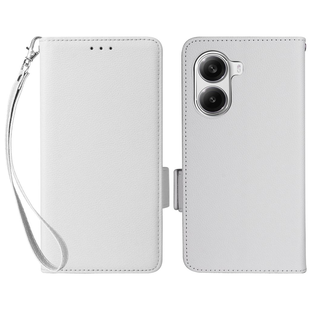 For Xiaomi Poco X7 Pro 5G/Redmi Turbo 4 5G Case with Wrist Strap Litchi Texture PU Leather Wallet Phone Cover