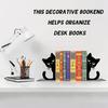 2Pcs Black Cat Bookends for Shelves Cute Metal Book Holder for Desk Heavy Duty