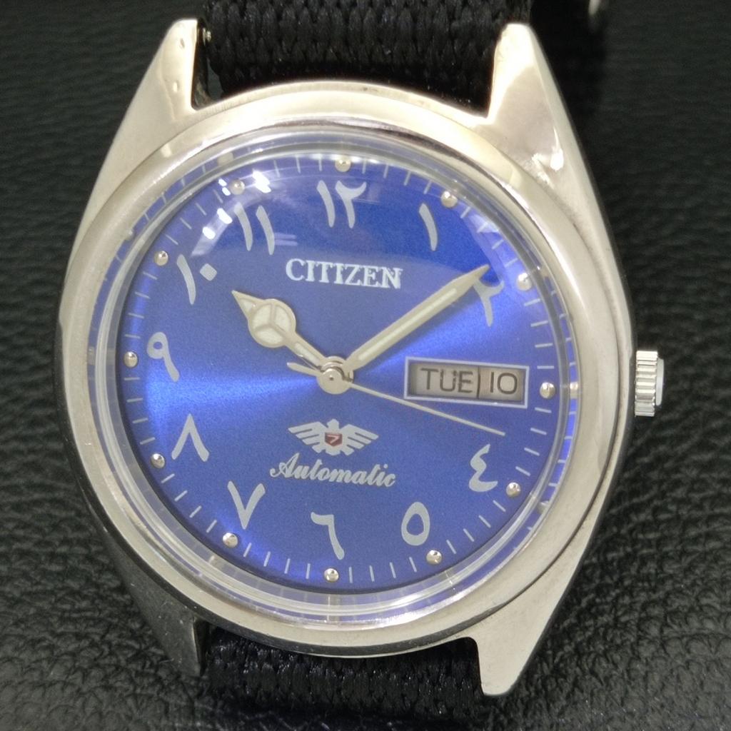USED VINTAGE CITIZEN AUTOMATIC 8200 JAPAN MENS ARABIC BLUE DIAL WATCH A434810-2 R123-a434810