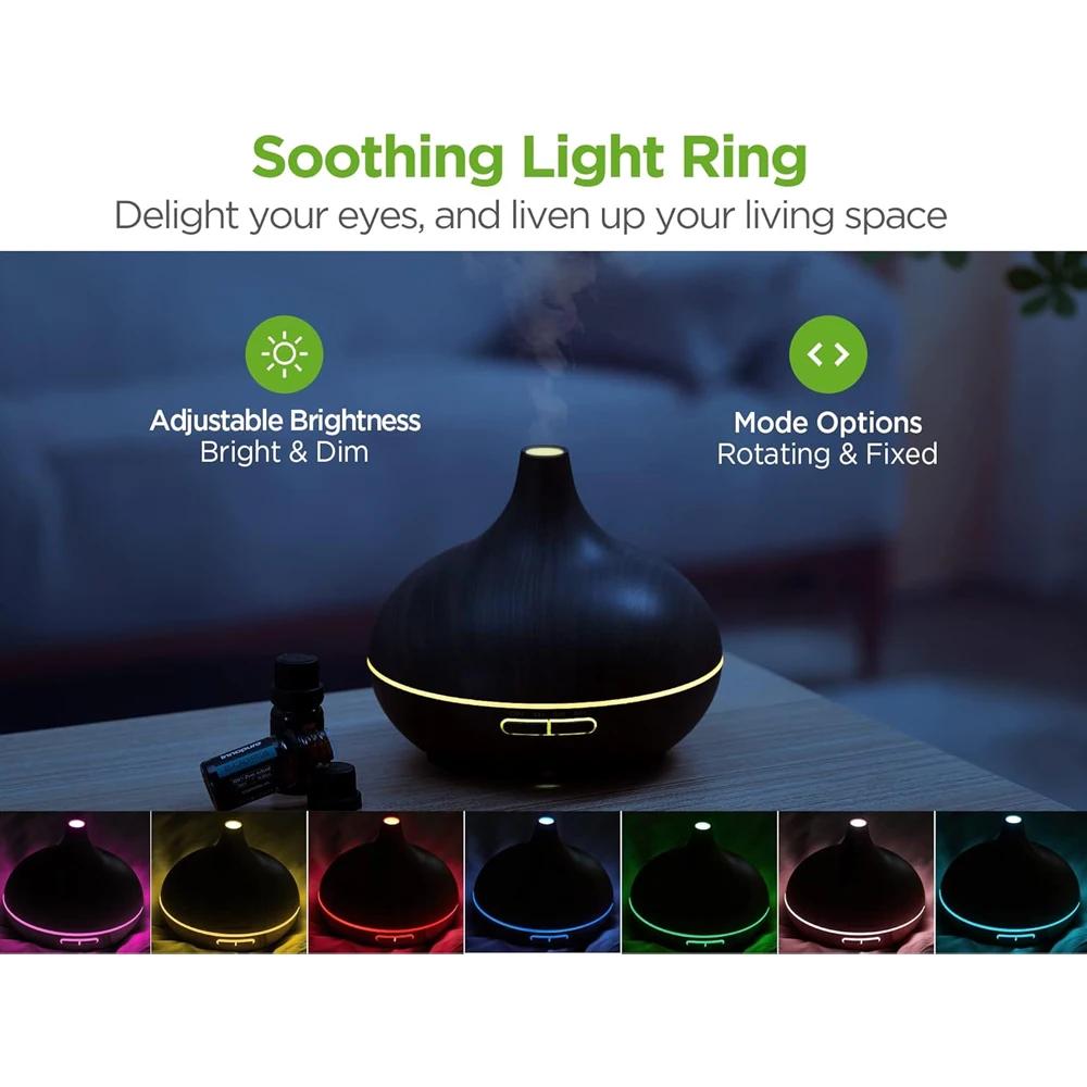 Aromatherapy Diffuser & 6 Essential Oils Set, 550ml Diffuser Ultrasonic Diffuser Cool Mist Humidifier with 4 Timers 7 Colors Lig
