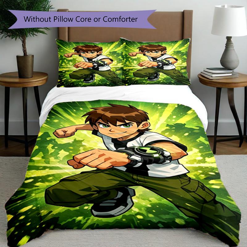 3-teiliges Bettbezug-Set (1 * Bettbezug + 2 * Kissenbezug, ohne Kern), Ben 10 Cartoon-Aufdruck Bettwäsche-Set, Schlafzimmer-Dekoration, Ganzjahres, Geburtstagsgeschenk