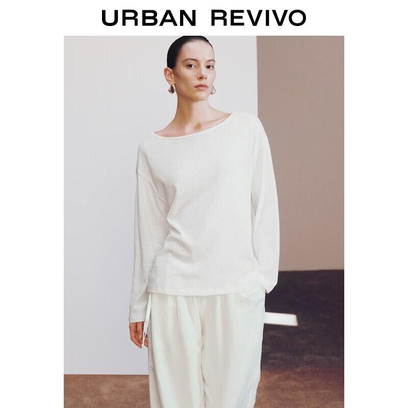 UR2026 Floral Embroidered Backless Twist Knot Long Sleeve T-Shirt XS грязно-белый