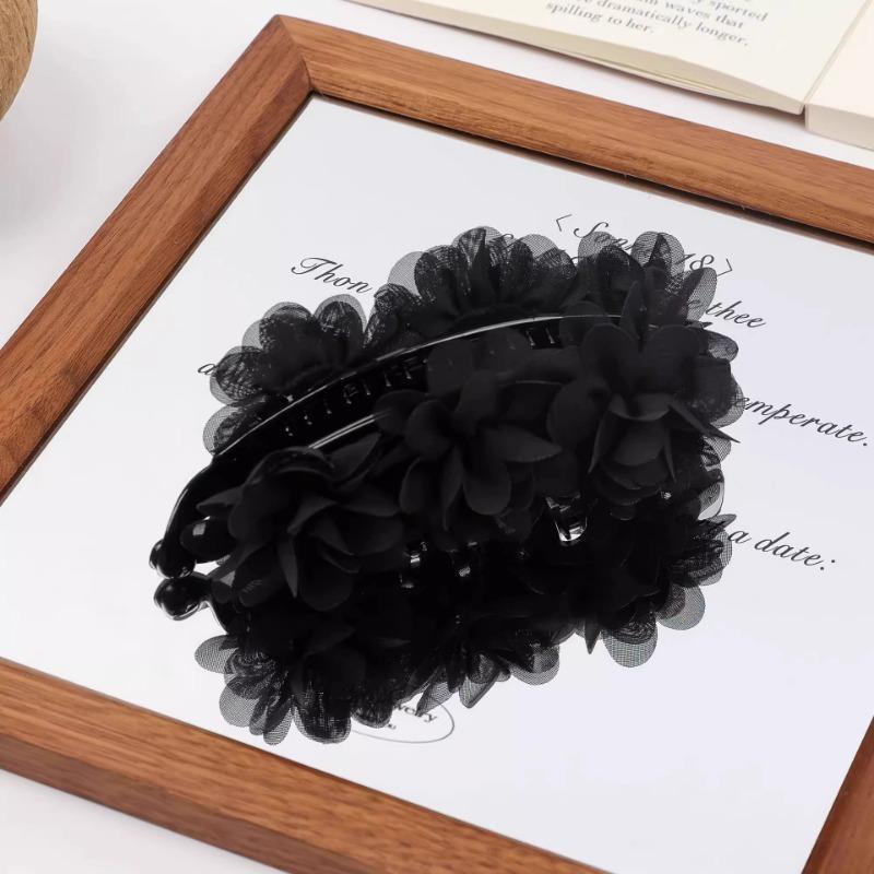 

Большая заколка-банан с цветком, атмосфера высокого класса, заколка для волос, аксессуар для волос для хвостика/задней части волос чёрный