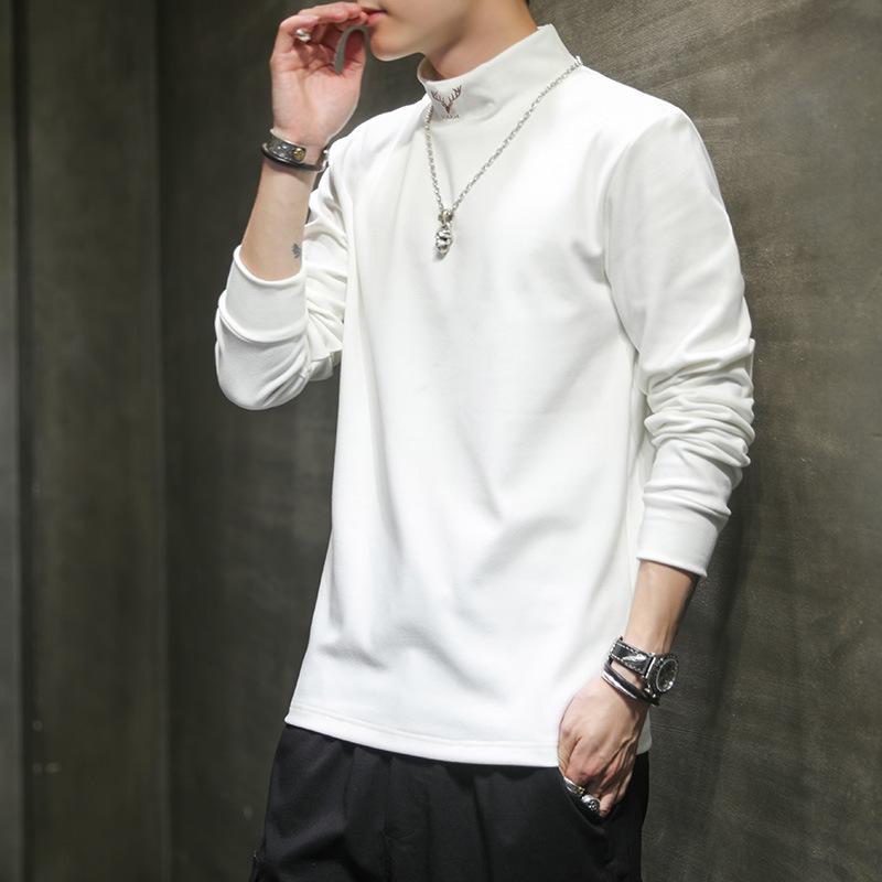Developer Half Turtleneck Base Blouse for Men In Autumn and Winter Warm Long-sleeved T-shirt Updated Double-sided Velvet T-shirt Mens Top