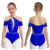Kids Figure Skating Wear Short Sleeve Leotard Cutout Back Sheer Mesh Patchwork Shiny Rhinestones