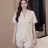 Ice and snow silk pajamas women's suit 1011 spring and summer new lapel short-sleeved trousers minimalist loungewear thin