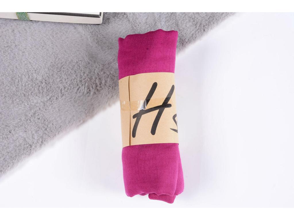 Eșarfă de bumbac și in de primăvară și vară pentru femei - Șal etnic plisat din tifon de culoare uni și batic de mătase.