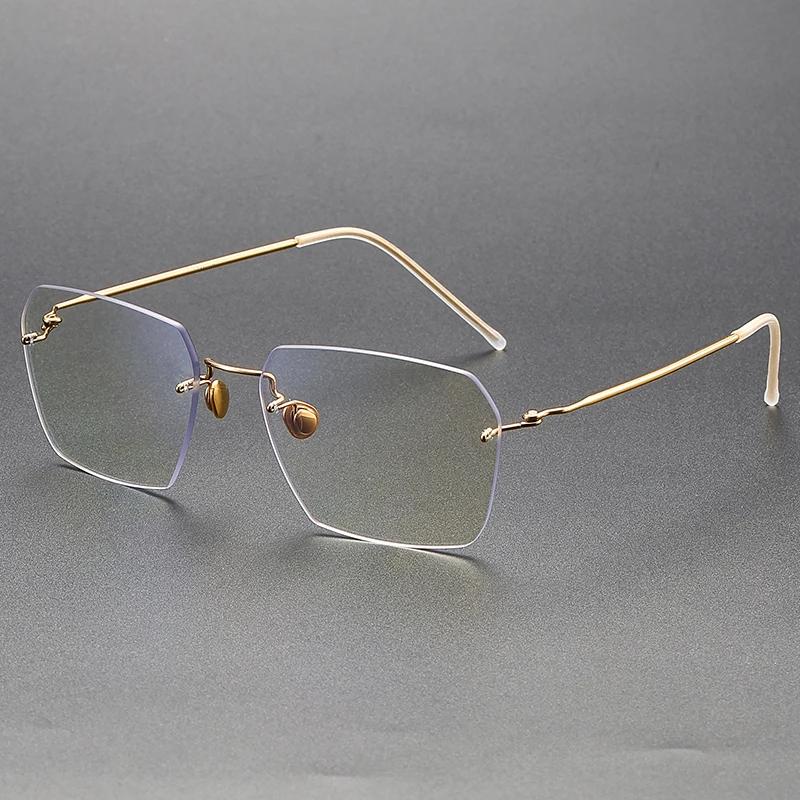 Denmark Brand Polygon Rimless Glasses Frame Men Women 2128 Fashion Frameless Oversize Eyeglasses Pure Titanium Ultralight Gafas