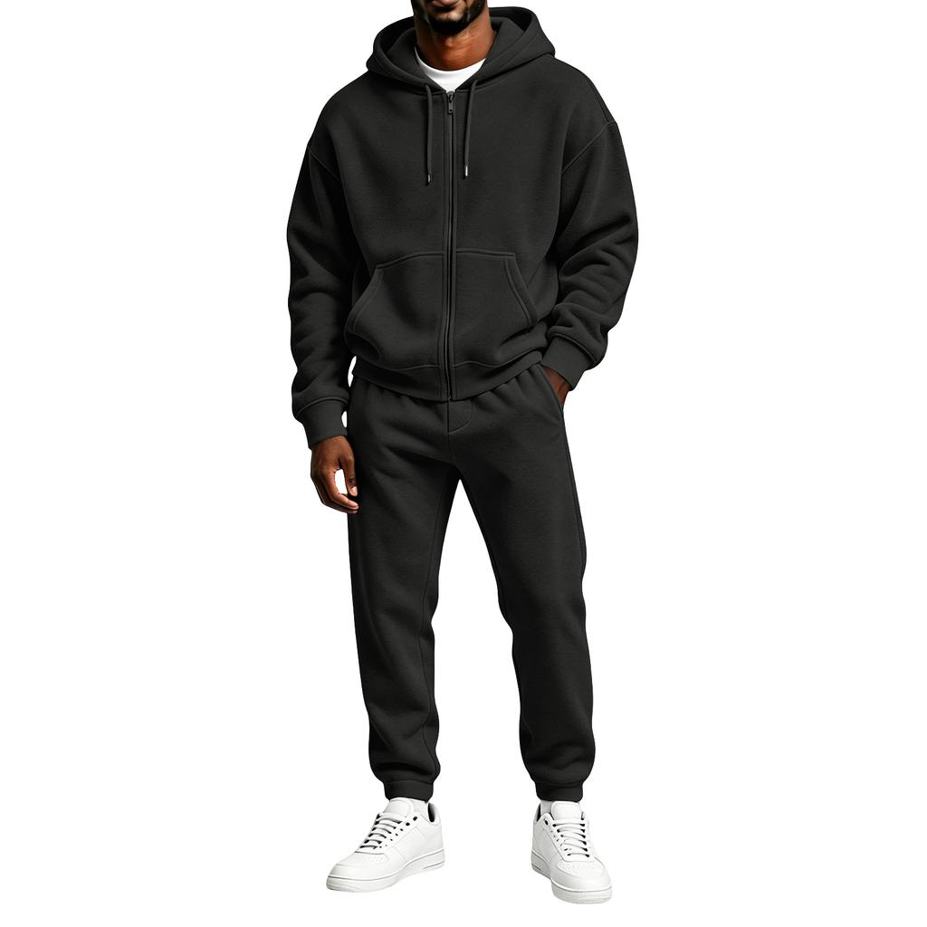 Herren Casual Hoodie und Jogginghosen Set, 2-teilige Pulloverjacke mit schmal zulaufender Jogginghose für Sport oder