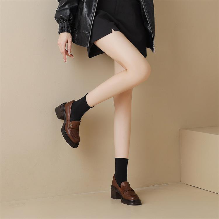 Soft and soft! 2025 handmade camellia thick-soled thick-heeled single shoes loafers