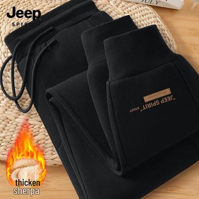JEEP SPIRIT Men's Thickened Lamb Wool Fleece Sweatpants