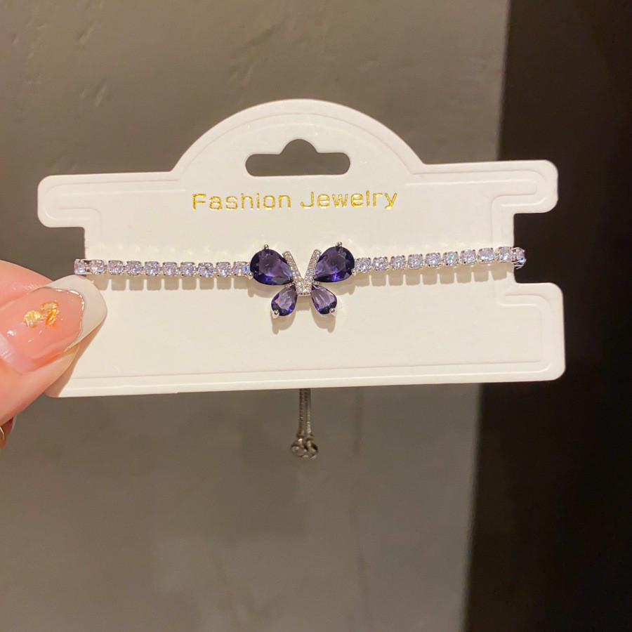 

Butterfly Charm Bracelet With Zirconia Stones For Women Elegant Fashion Accessory SilverPurple