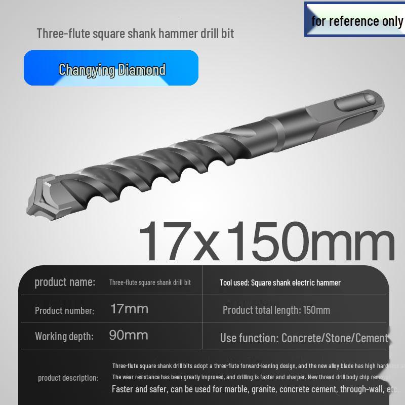 Three-Flute Round & Square Shank Drill Bit for Concrete, Cement, Rebar, Stone, Granite, Marble.