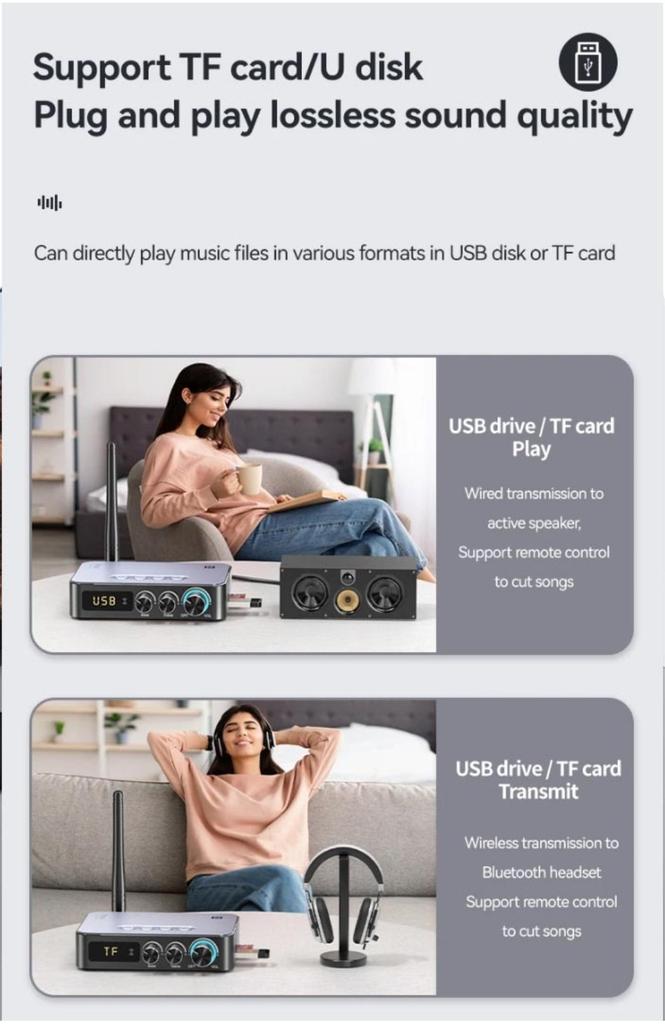 M9 M9Pro Bluetooth Audio Receiver Transmitter DSP Wireless Adapter NFC/AUX/RCA/USB U-Disk/TF/6.5 Mic Karaoke/Coaxial/FM Radio
