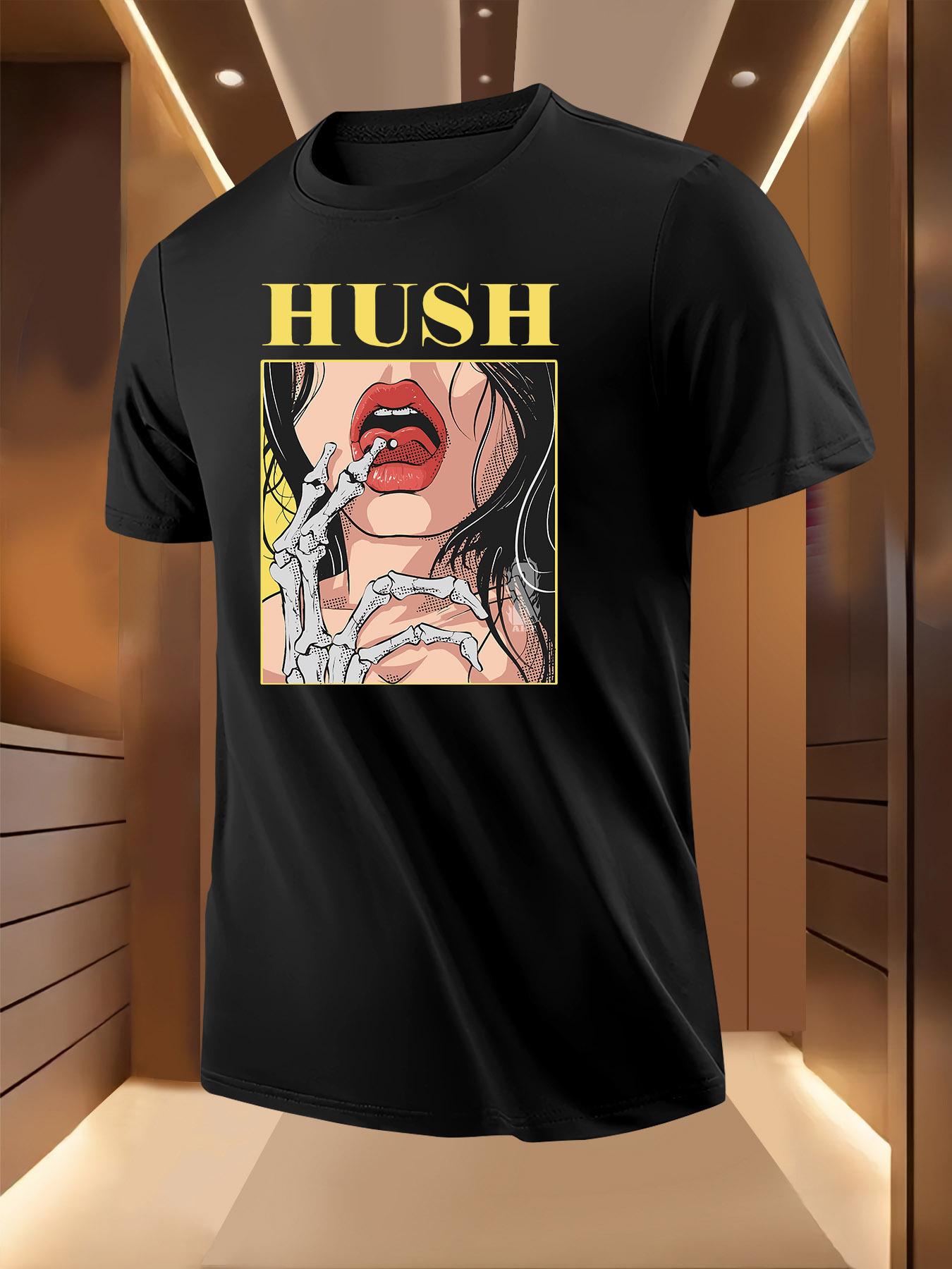 Gothic Horror Graphic Tshirt - White Tee with Bold  HUSH ... S
