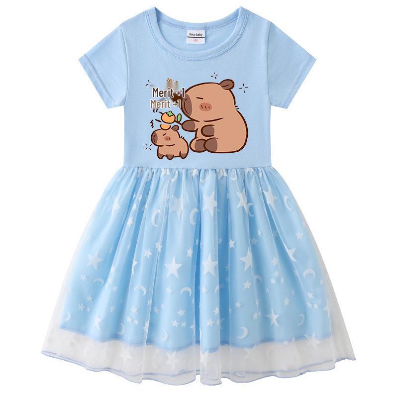 Kids' Korean Style Rainbow Sequin Princess Dress with Mesh Pleats - Short Sleeve for Summer, Long Sleeve for Spring/Autumn